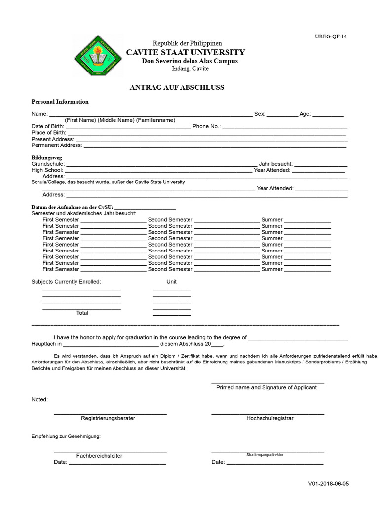 UREG-QF-14-Antrag Auf Abschluss | PDF