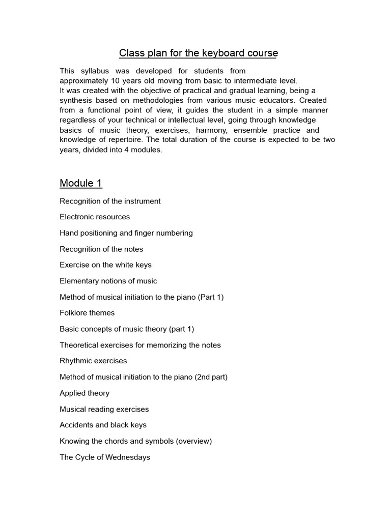 Keyboard Course Syllabus for Beginners | PDF