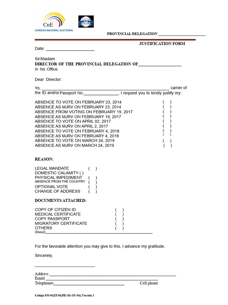 Justification Form for Voting Absences | PDF | Identity Document ...