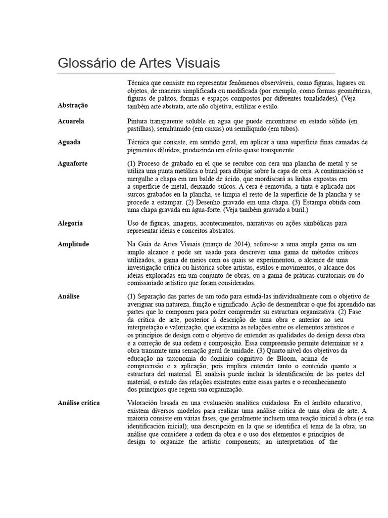 Glossário de Termos de Artes Visuais | PDF | Cor | Desenho
