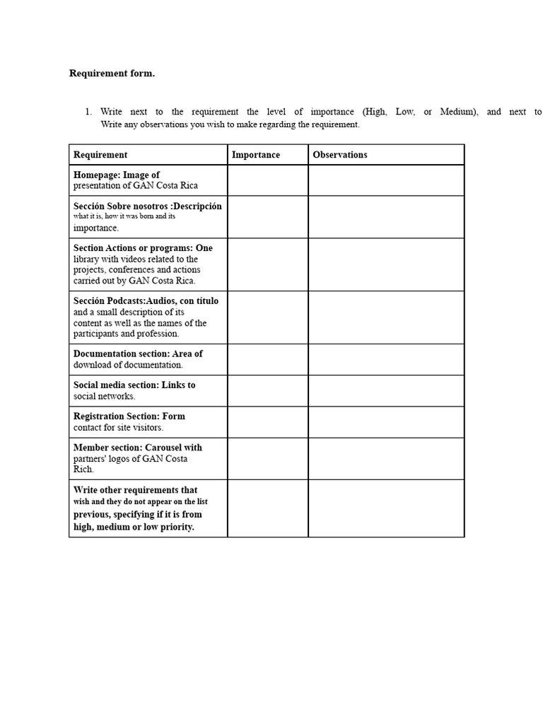 Example Web Requirements Form | PDF | Computing | Software