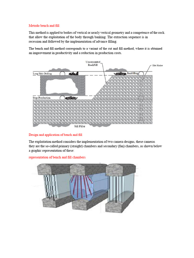 Bench and Fill Mining Method Explained | PDF | Minerals | Mining