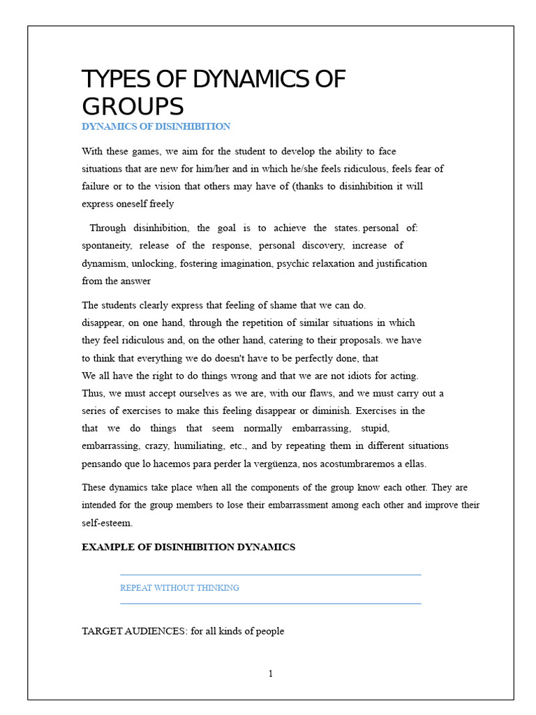 Group Dynamics for Disinhibition and Creativity | PDF | Creativity ...