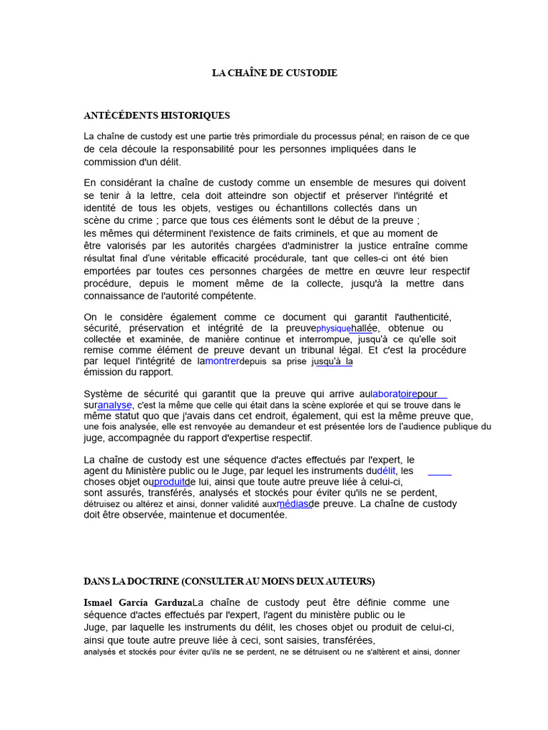 La chaîne de custody en droit pénal | PDF | Crimes | Crime et violence