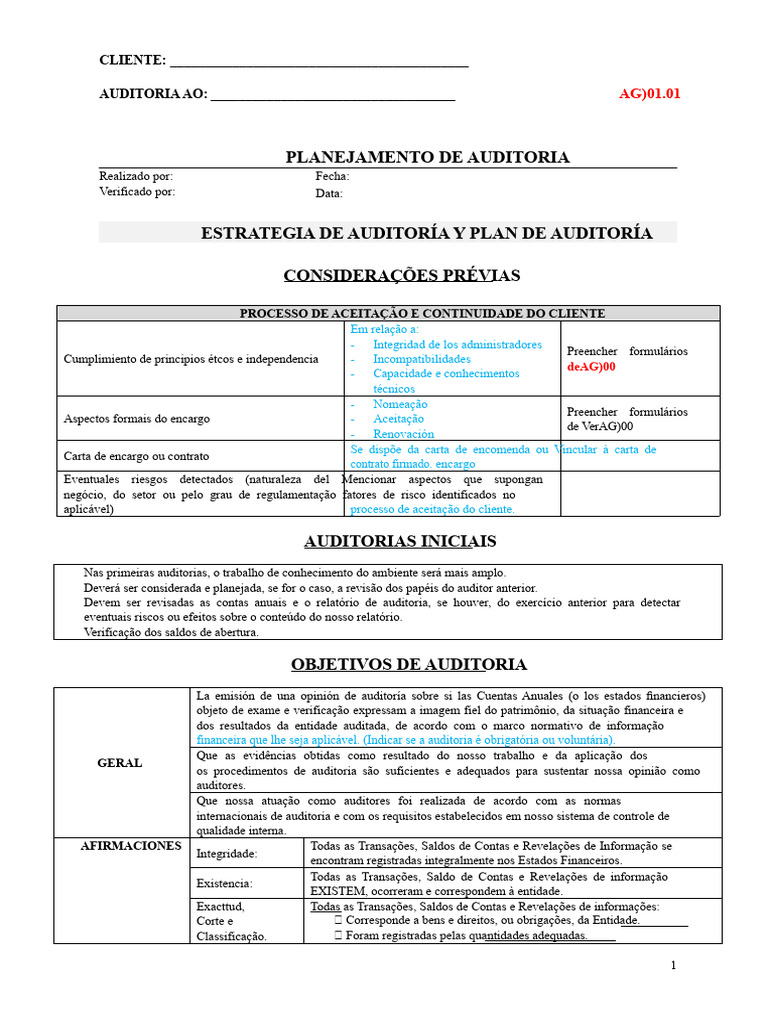 Planejamento e Estratégia de Auditoria | PDF | Contabilidade | Impostos
