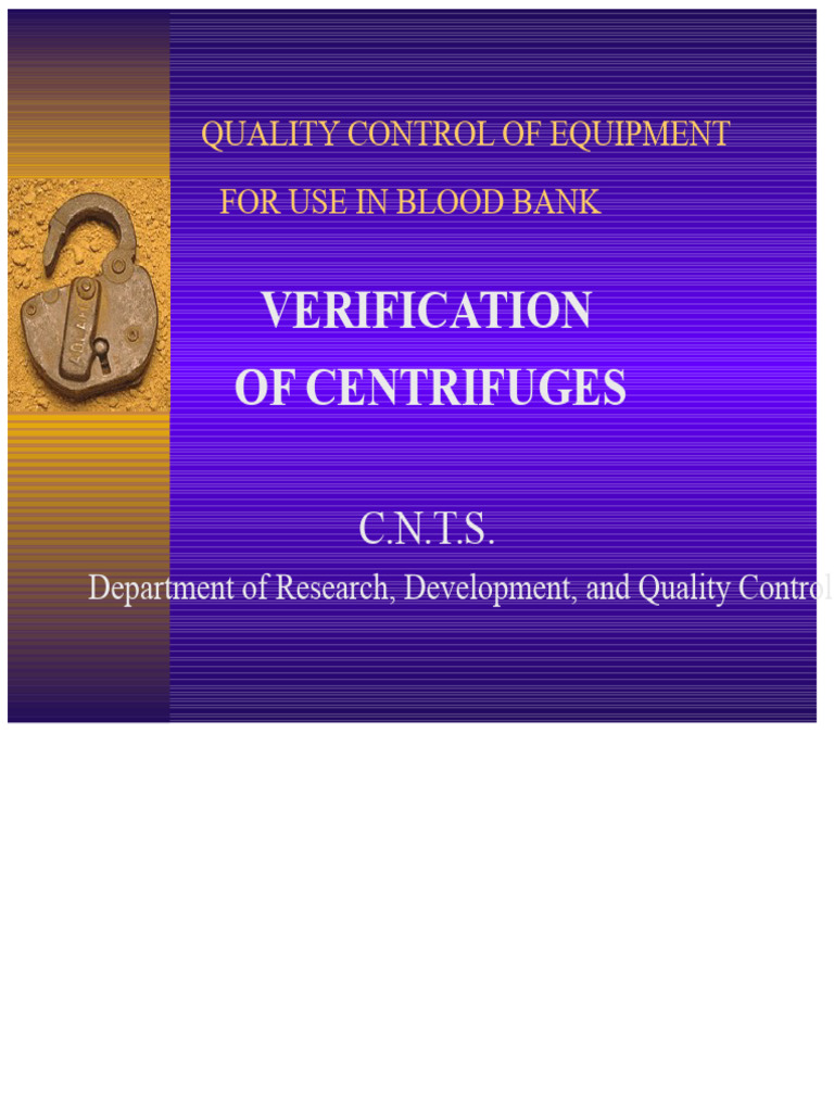 Centrifuge Quality Control in Blood Banks | PDF | Verification And ...
