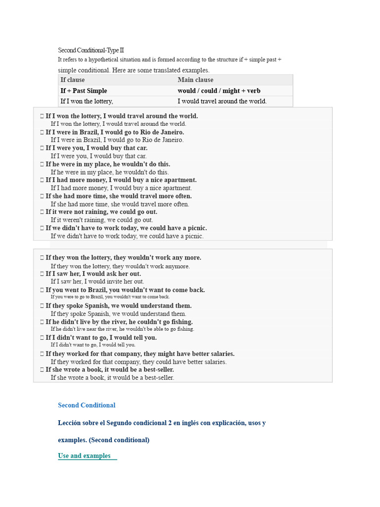 Second Conditional Explained with Examples | PDF | Linguistics | Grammar