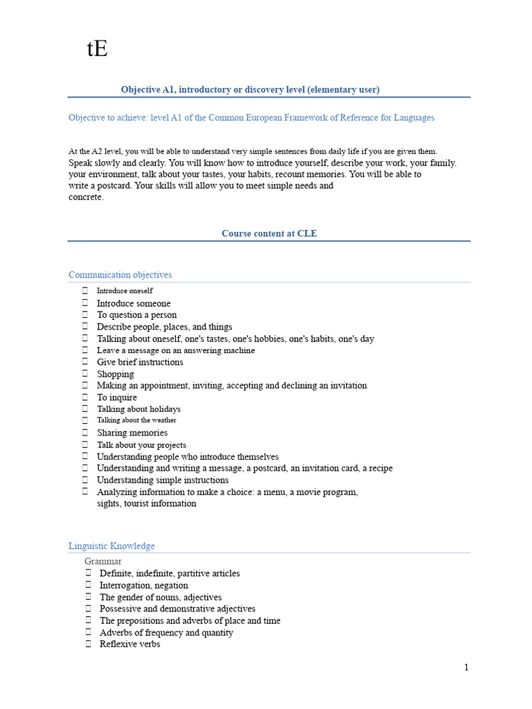 A1 French Language Course Overview | PDF | Adverb | Linguistic Morphology