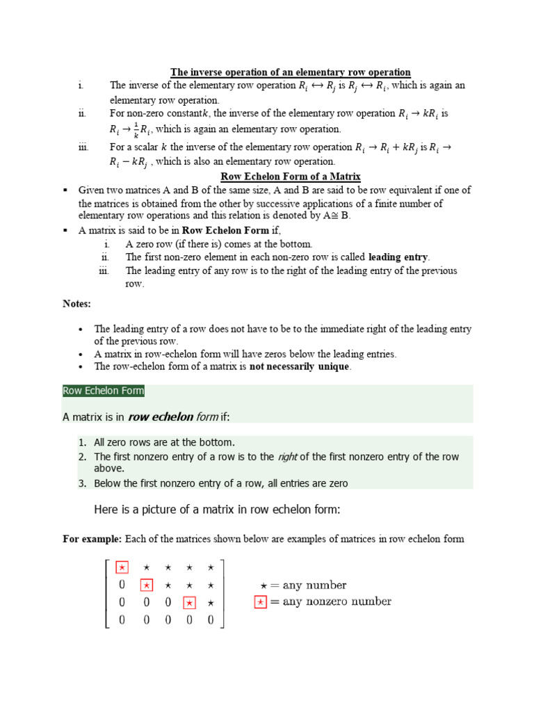 Inverse Row Operations and Echelon Forms | PDF | Matrix (Mathematics ...