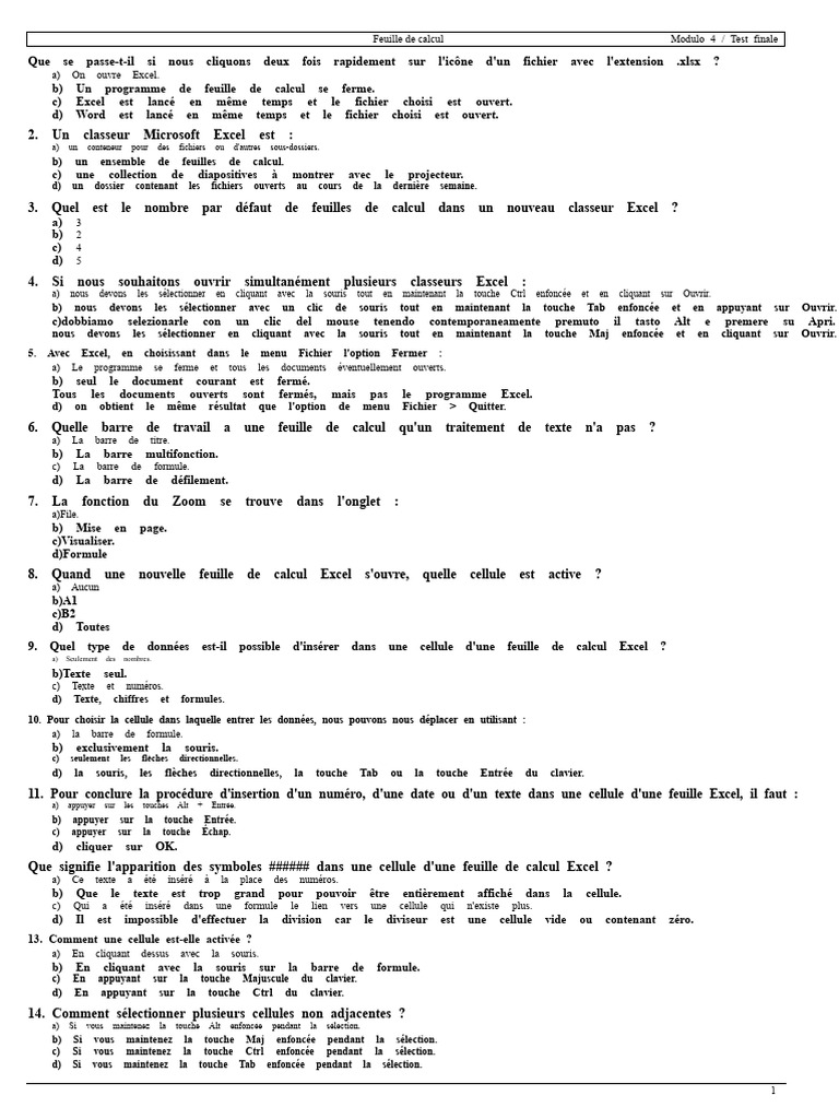 Test final sur les fonctions Excel | PDF | Microsoft Excel | Feuille de ...