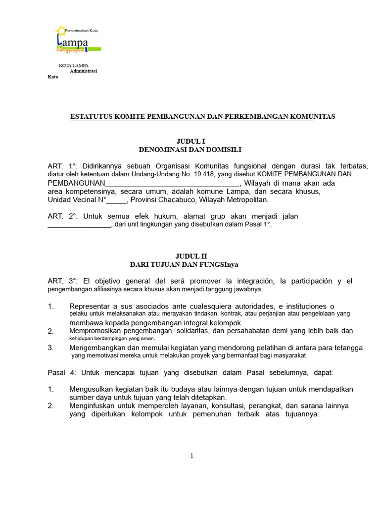 Statuta Tipe Komite Pembangunan Dan Perkembangan LOGO 2014 | PDF