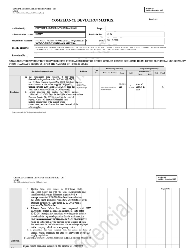 Compliance Deviation Matrix | PDF | Business