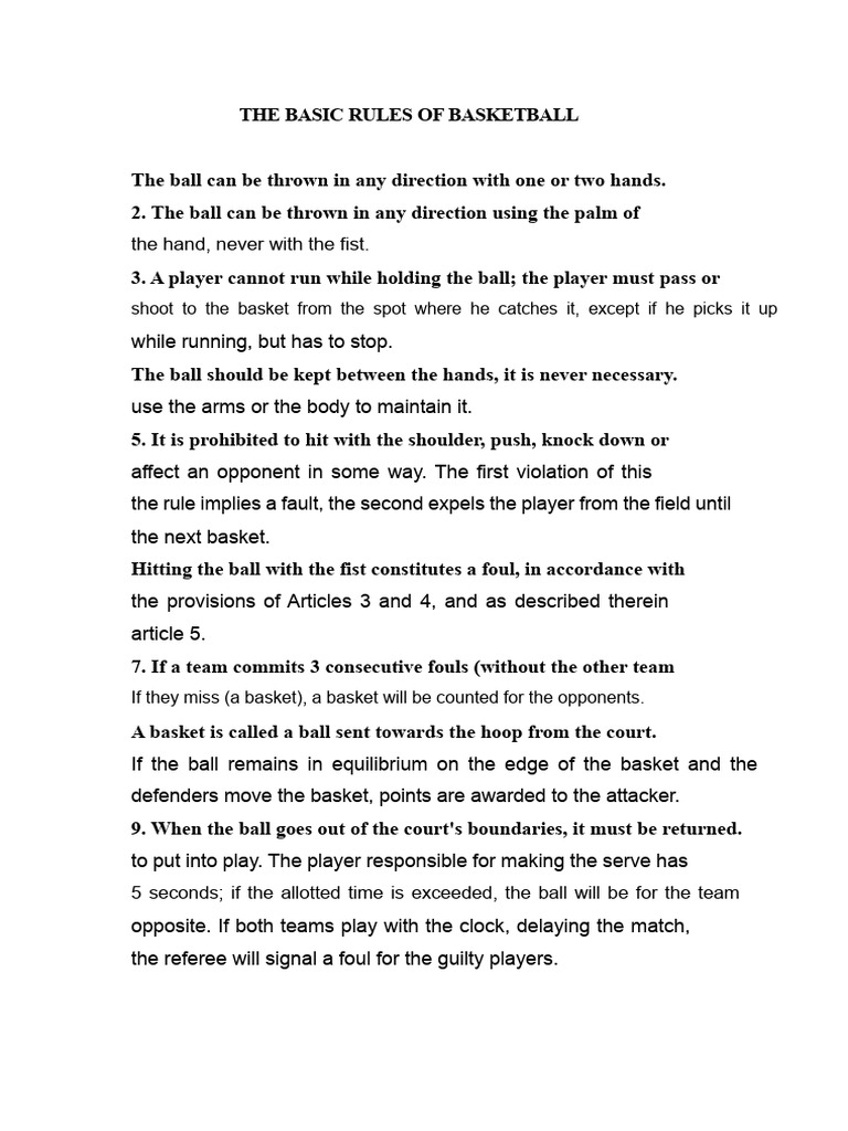 The Basic Rules of Basketball | PDF | Volleyball | Team Sports