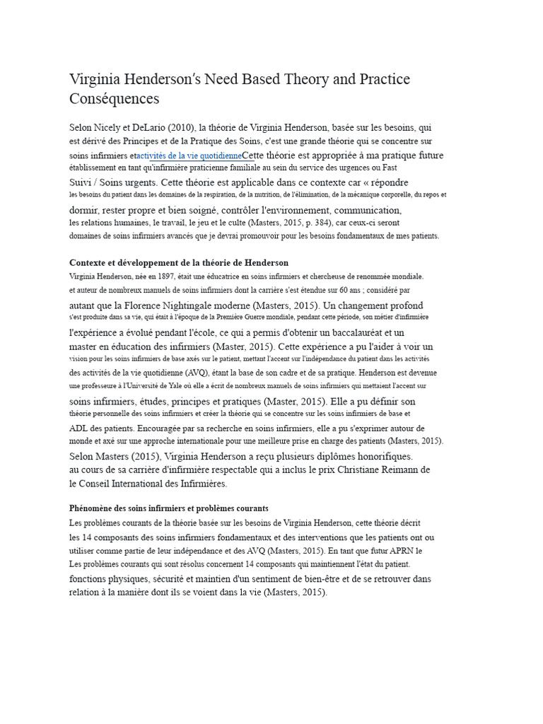 Théorie des besoins de Virginia Henderson | PDF | Allaitement | Soins ...
