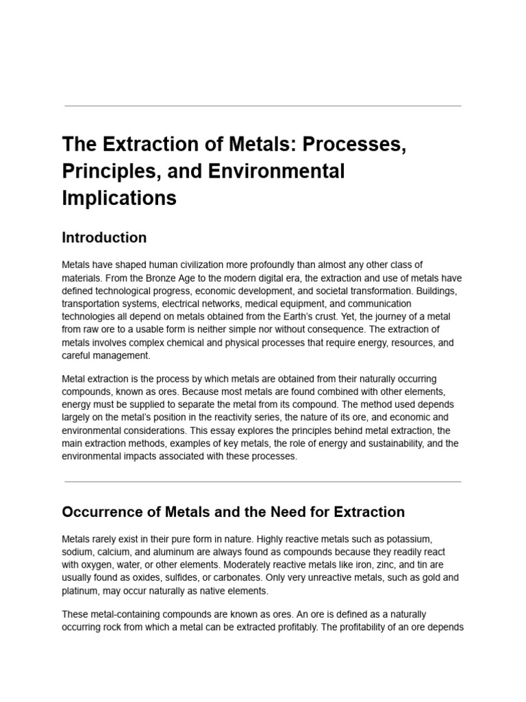 Metal Extraction: Methods and Impacts | PDF | Metals | Iron