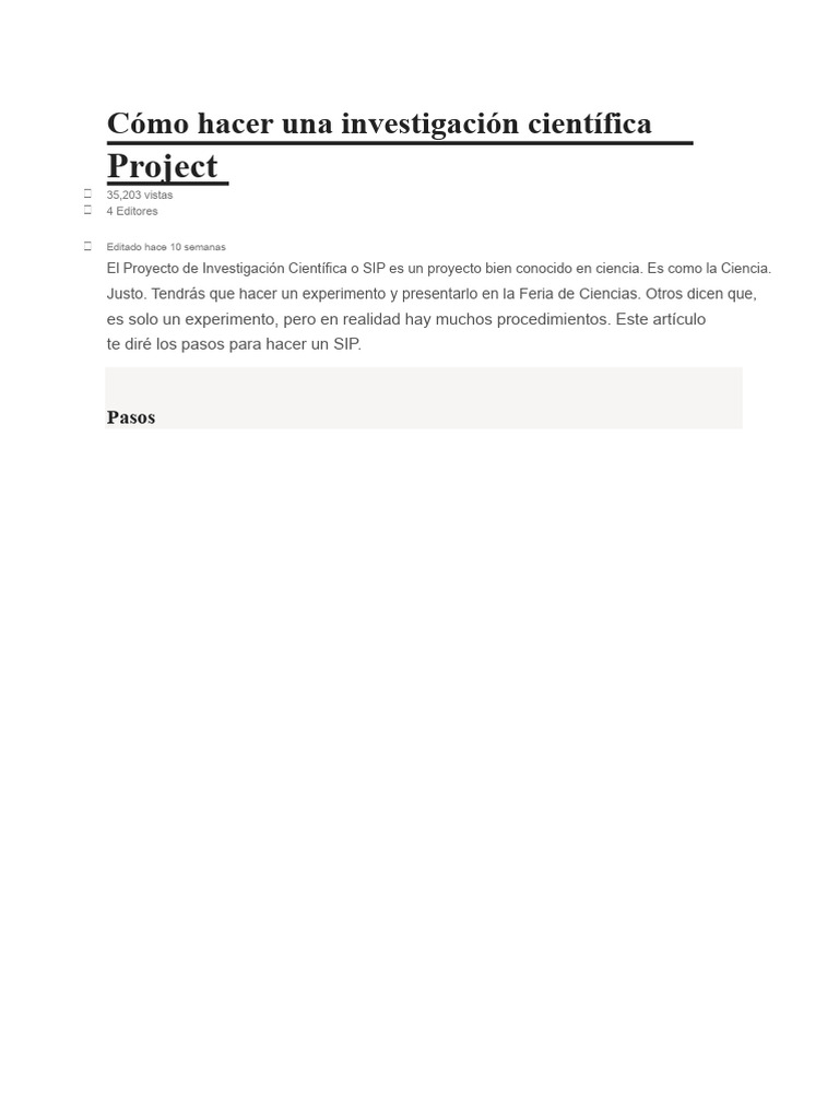 Guía para un Proyecto de Investigación Científica | PDF | Experimentar ...