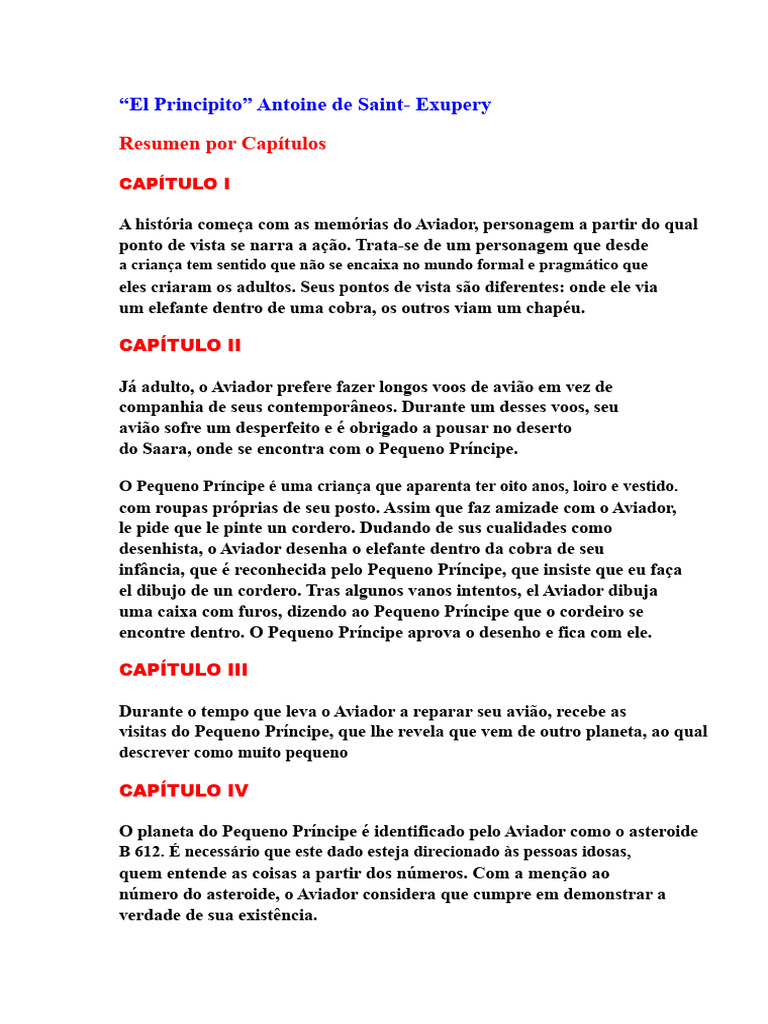 Resumo de "O Pequeno Príncipe" | PDF | O Pequeno Príncipe