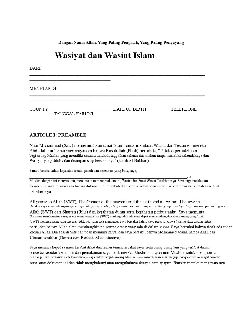 Wasiat Islam: Panduan dan Distribusi Warisan | PDF