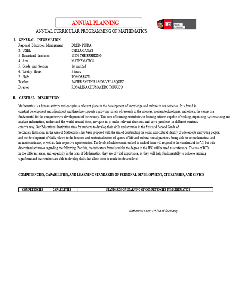 Annual Mathematics Curriculum Planning | PDF | Algebra | Shape