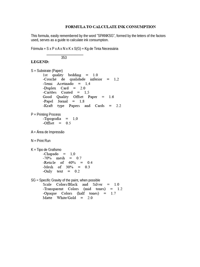 Ink Consumption Calculation Formula | PDF