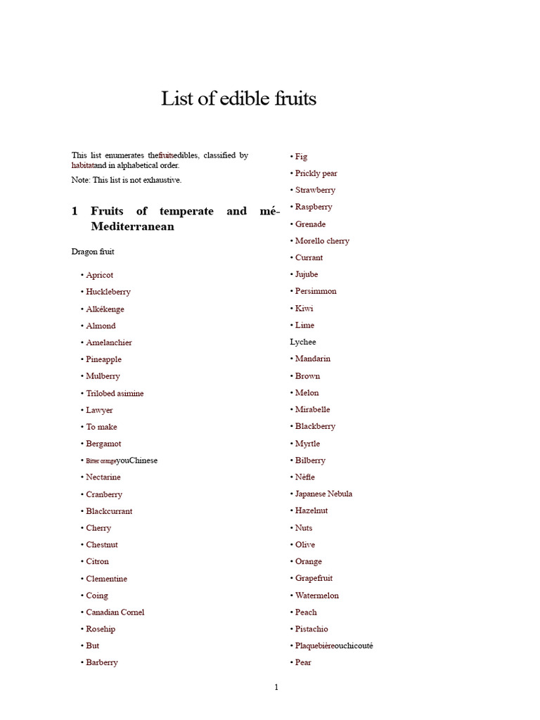 Comprehensive Edible Fruits List | PDF | Fruit | Edible Fruits