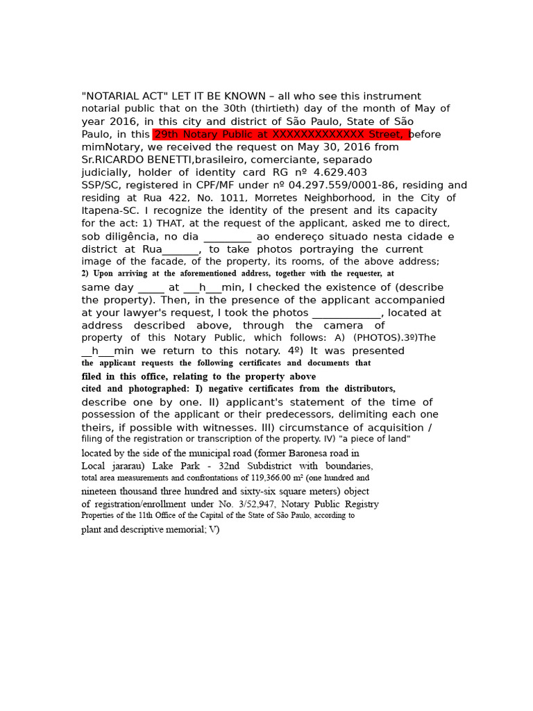 Notarial Act for Property Documentation | PDF | Notary Public | Deed