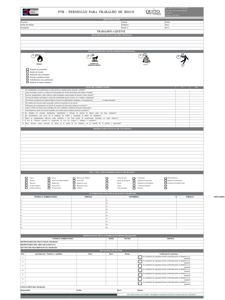 Permissão para Trabalho de Risco: PTR | PDF