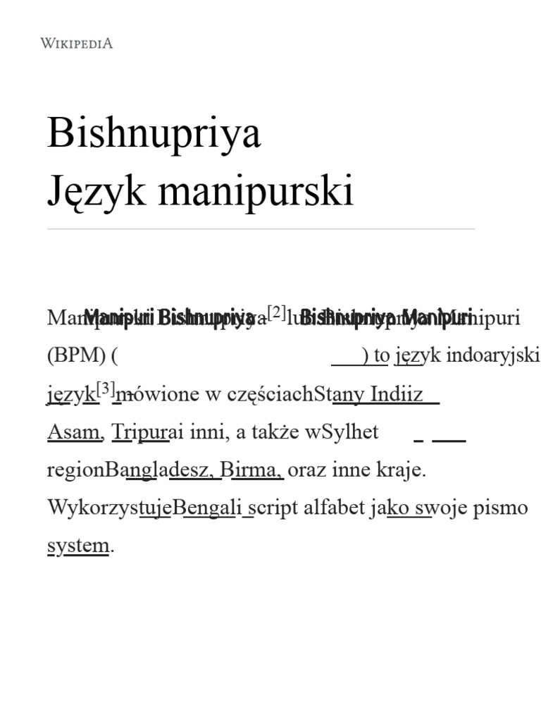 Język Bishnupriya Manipuri - Wikipedia PDF | PDF
