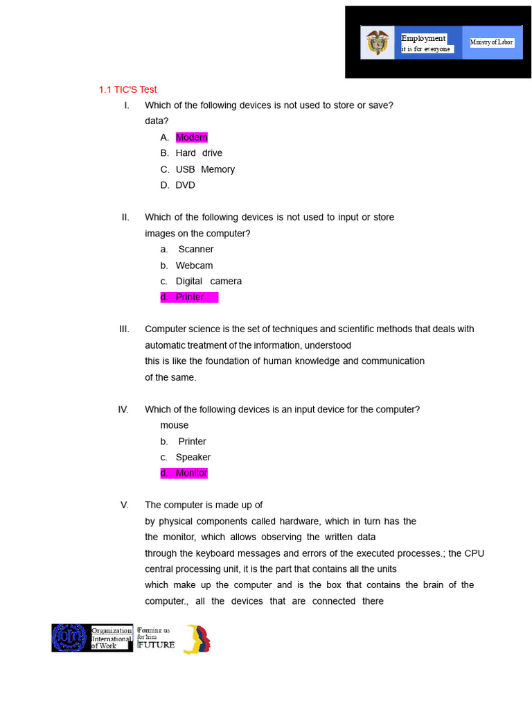 Initial Knowledge Test On ICT | PDF | Computer Hardware | Computer Keyboard