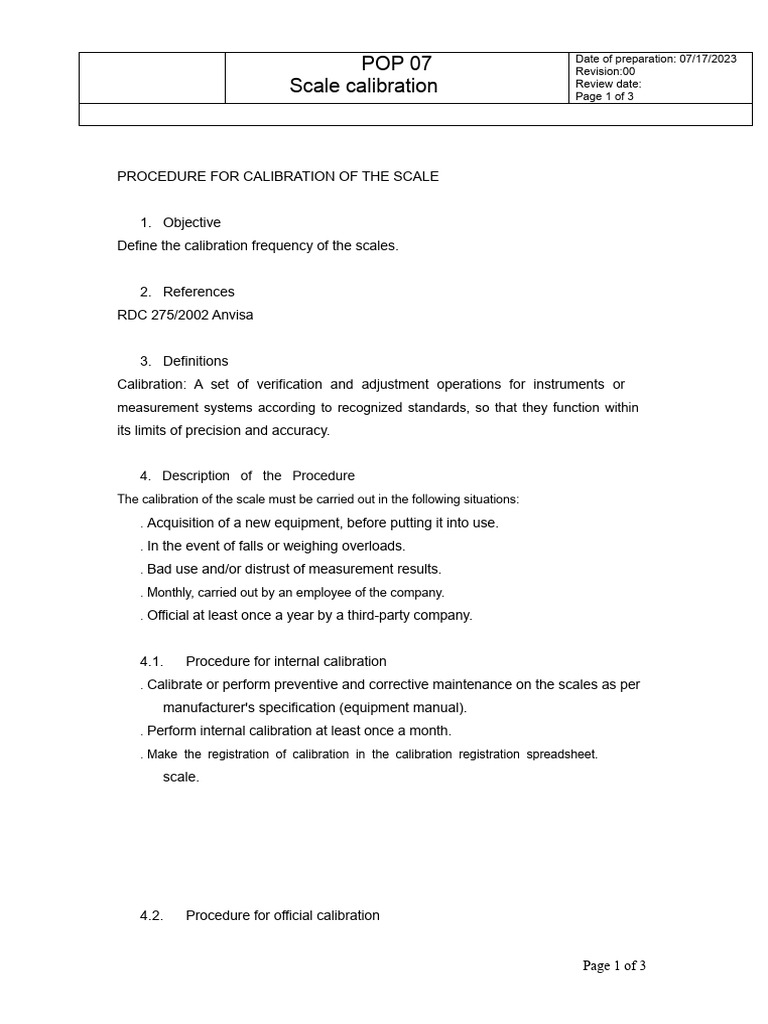 Scale Calibration Procedure Guide | PDF | Calibration
