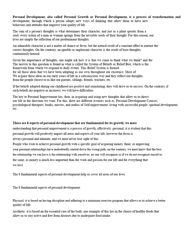8 Key Aspects of Personal Development | PDF | Thought | Personal ...