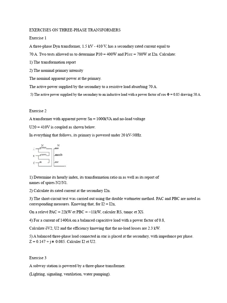 Three-Phase Transformer Exercises Guide | PDF | Transformer ...
