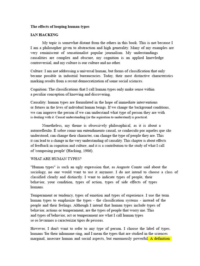 The Effects of Looping of Human Types IAN HACKING Translation | PDF ...