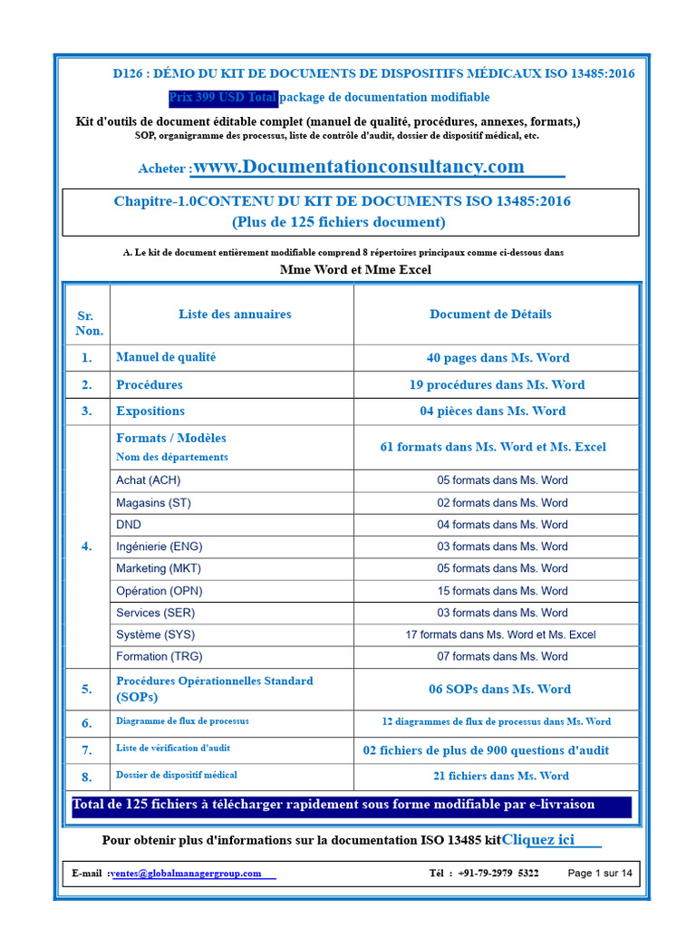 Kit de Documents ISO 13485:2016 Modifiable | PDF | Microsoft Office | Audit