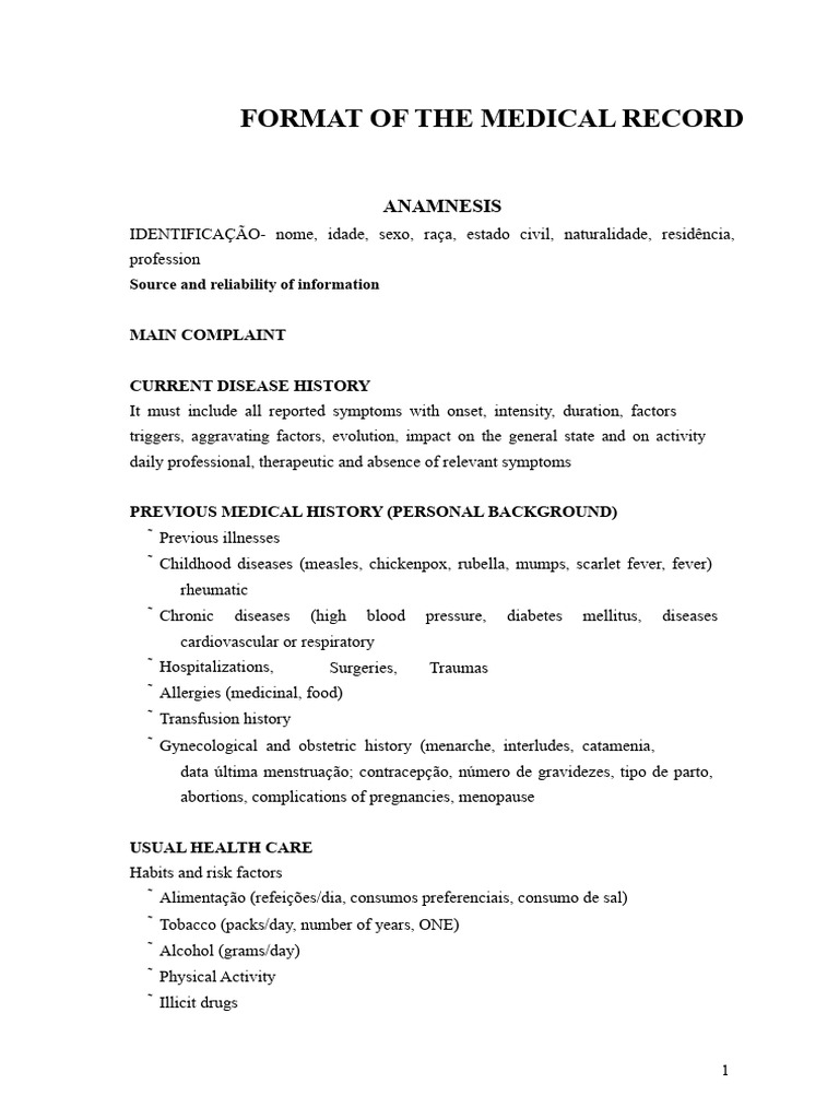 Medical Record Format Guide | PDF | Pulse | Vein