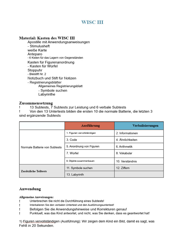 WISC Handbuch Anwendung | PDF