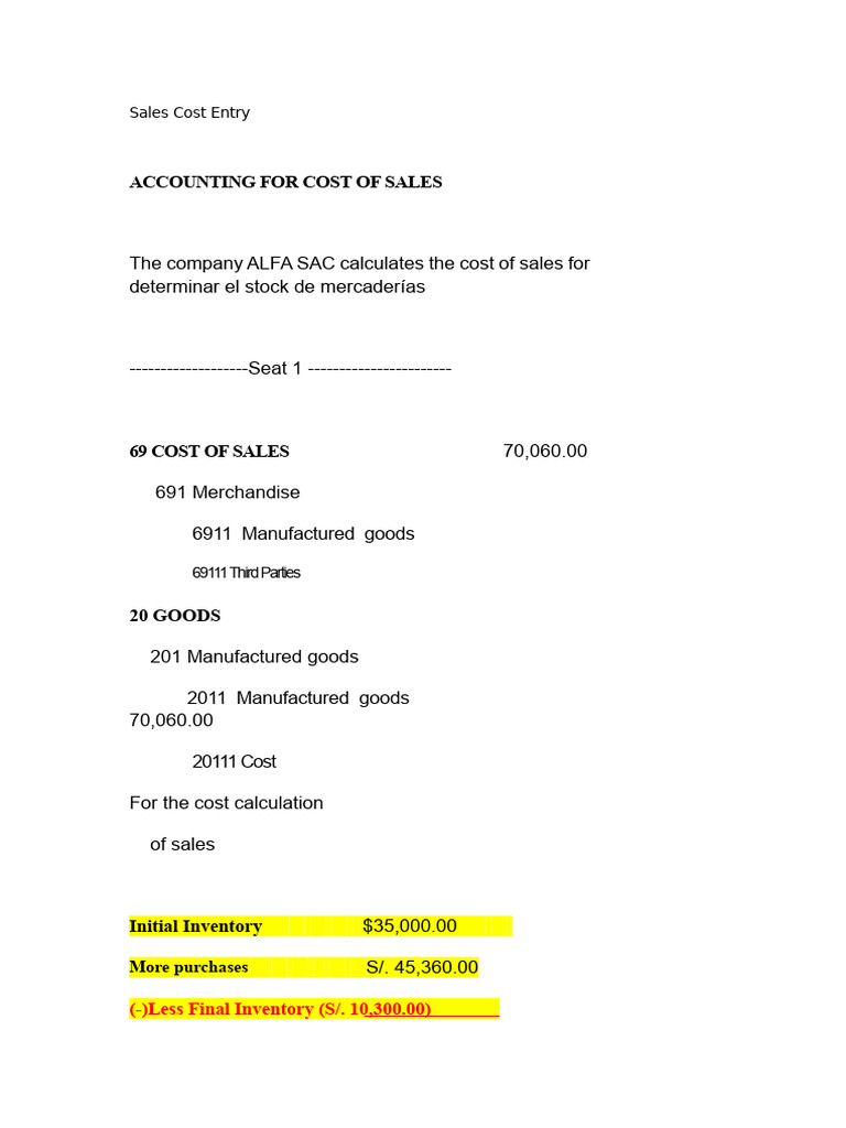 Cost of Sales Accounting Guide | PDF