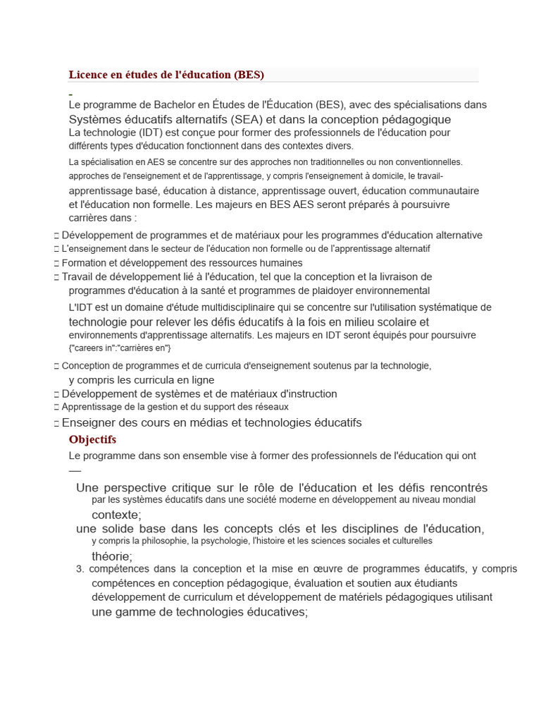 Licence en Études de l'Éducation BES | PDF | Pédagogie | Enseignement ...