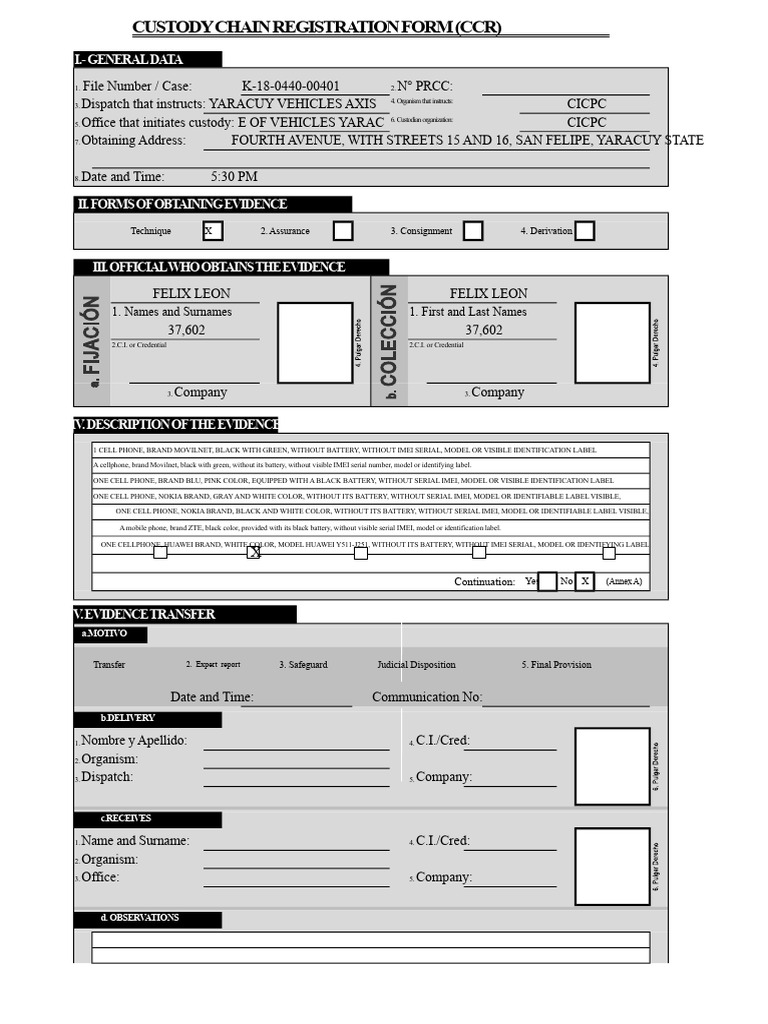 Custody Chain Registration Form Guide | PDF | Mobile Phones