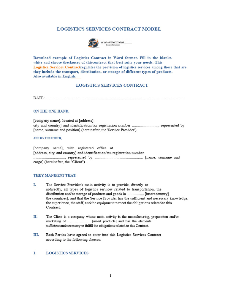 Logistics Services Contract Template | PDF | Logistics | Private Law