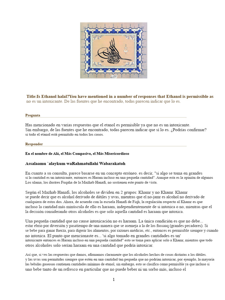 Fatawa Hanafi Sobre El Uso Del Alcohol Como Medicina | PDF | Hadith ...
