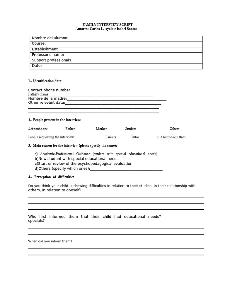 Family Interview Script for Educational Needs | PDF | Behavioural ...