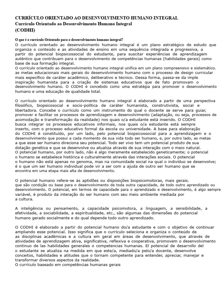 Currículo para Desenvolvimento Humano Integral | PDF | Aprendizado | Humano