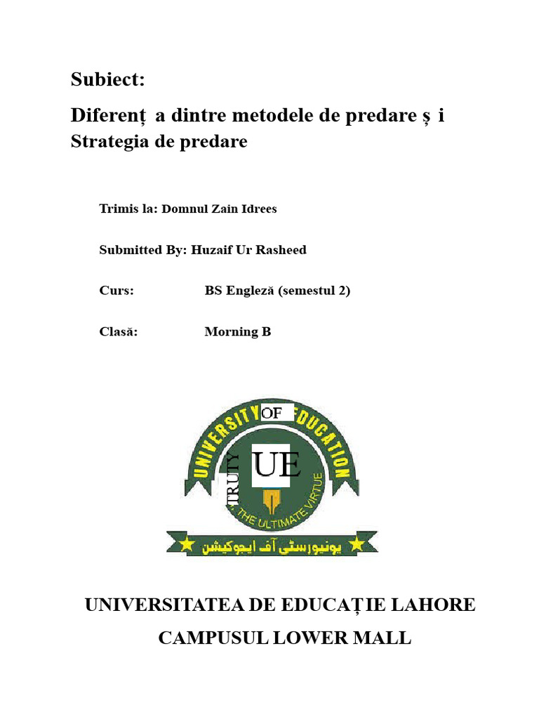 Atribuirea Diferenței Dintre Metodele de Predare Și Strategia | PDF