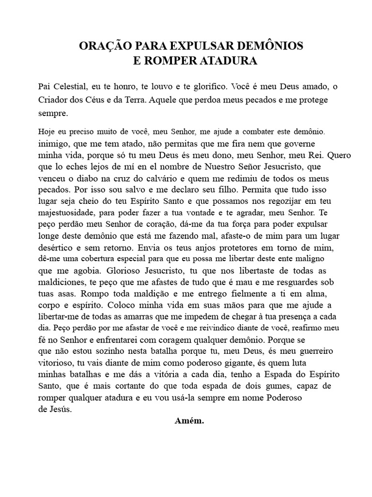 Oração para Expulsar Demônios e Ataduras | PDF