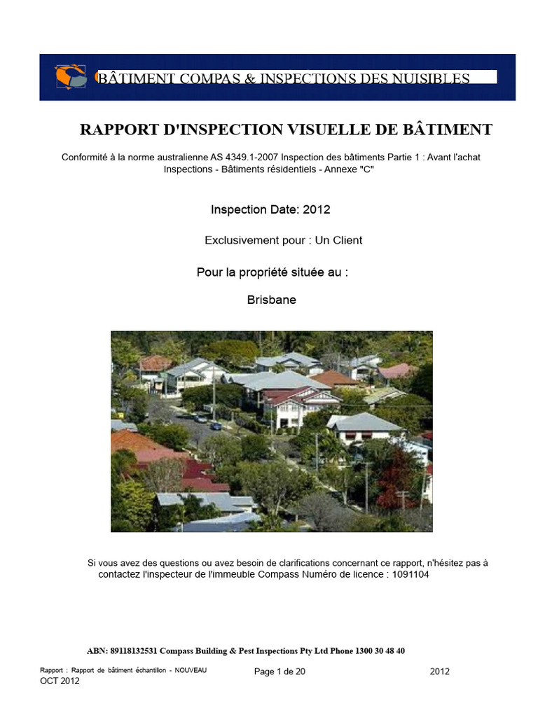 Rapport d'Inspection de Bâtiment 2012 | PDF | Bois (matériau de ...