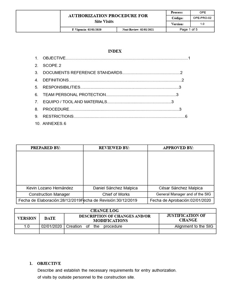 Site Visit Authorization Procedure | PDF | Personal Protective Equipment