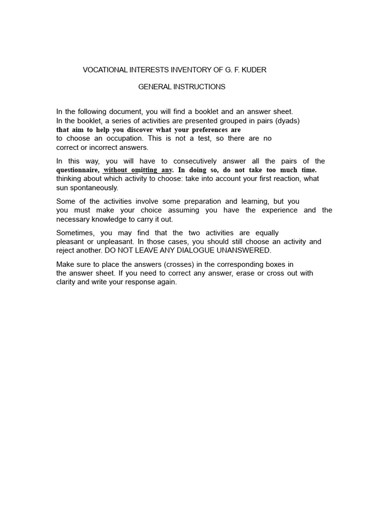 Kuder Vocational Interests Inventory Guide | PDF