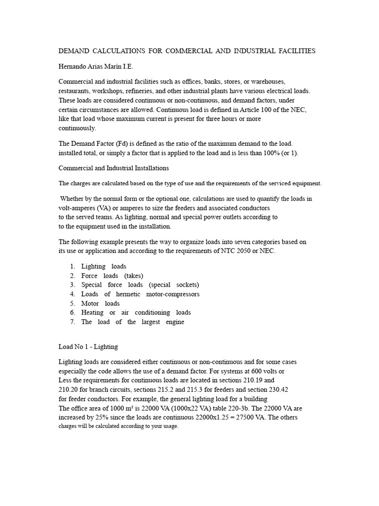 Demand Calculations for Industrial Loads | PDF | Electrical Components ...