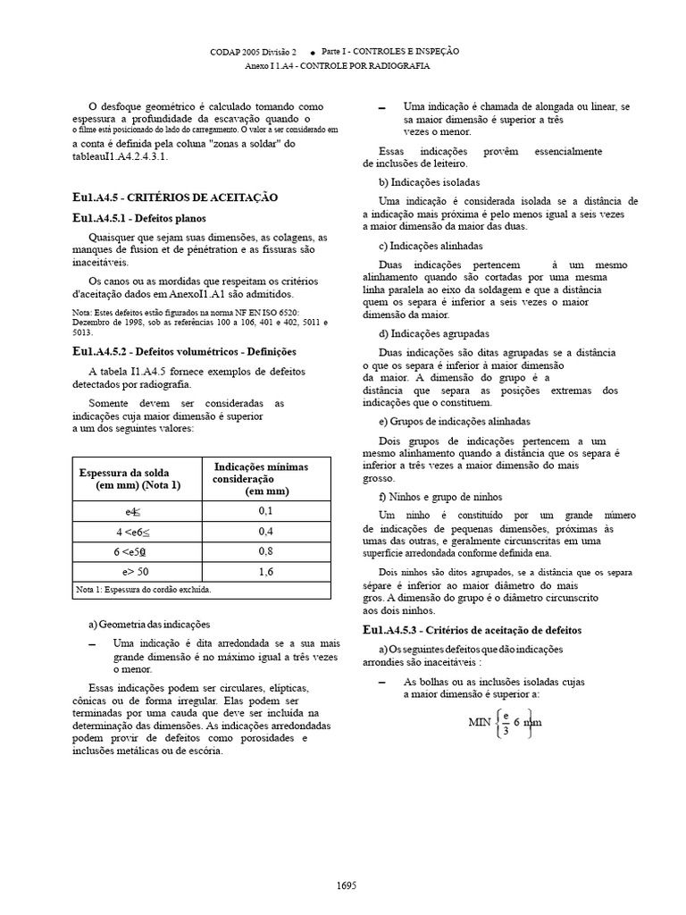 Critérios de Aceitação RT_CODAP 2005 - Divisão 2 | PDF | Diâmetro